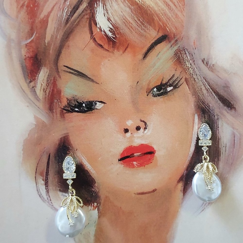 Freshwater pearl 14kt gold plated drop earrings NEW - Picture 1 of 7